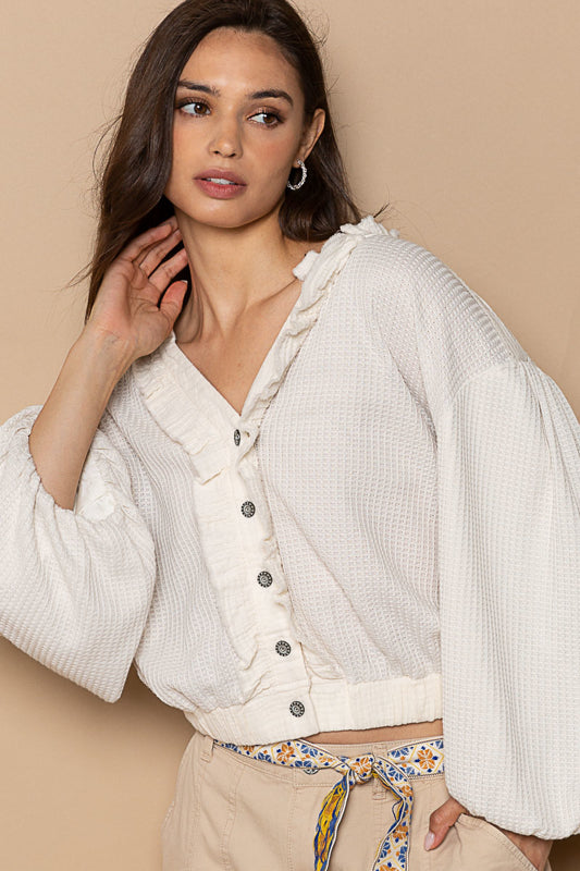 Balloon Sleeve Cropped Cardigan