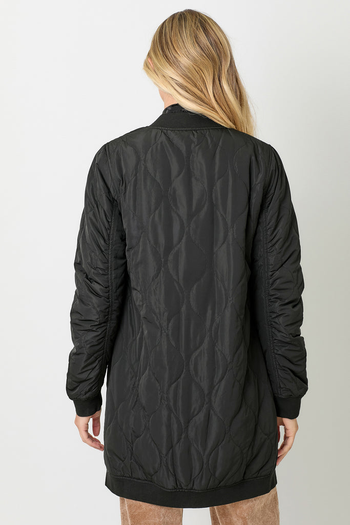 Quilted Long Bomber Jacket Black